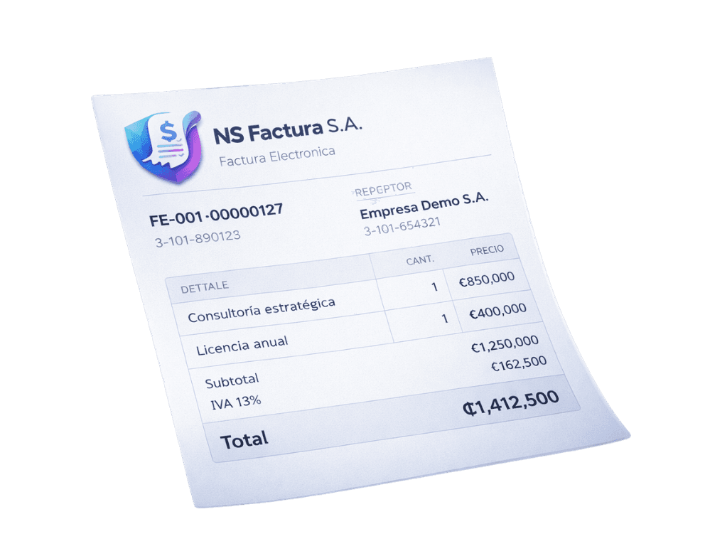 Vista previa de una factura electrónica generada con NS Factura